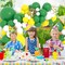 Retro Green White Balloon Garland Arch Kit - Dark Green and Yellow Balloons Gold Confetti Balloons